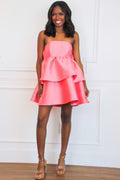Hallie Rae Strapless Tiered Dress: Bright Rose Pink