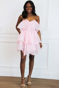 Constance Organza Tiered Ruffle Dress: Pale Blush