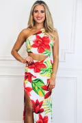 Ava Cutout One Shoulder Maxi Dress: HAWAIIAN WHITE/RED FLORAL