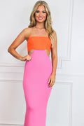 Malibu Moment Cutout Color Block Maxi Dress: Pink/Orange Regular