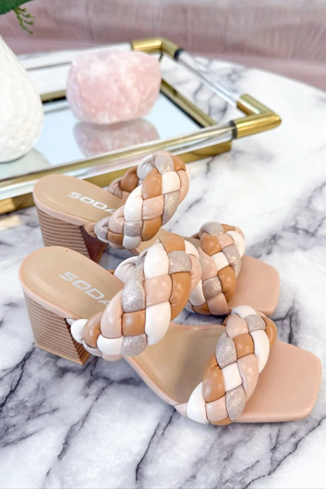 Buggy Braided Block Heels: Nude Multi